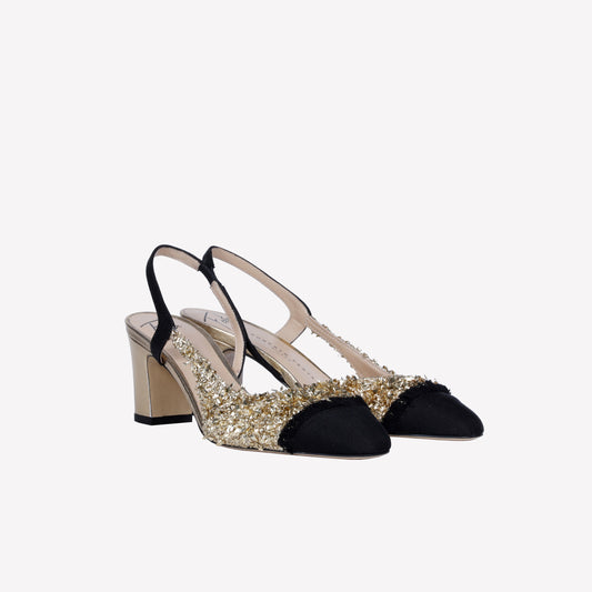 GOLD LUREX FABRIC SLINGBACK FICUS - Slingback | Roberto Festa