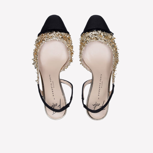 GOLD LUREX FABRIC SLINGBACK FICUS - Oro | Roberto Festa