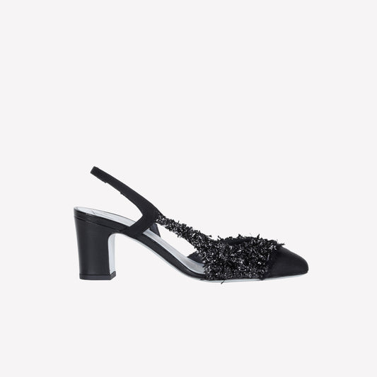 BLACK LUREX FABRIC SLINGBACK FICUS - Spring Summer Preview | Roberto Festa