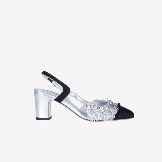 SLINGBACK IN TESSUTO LUREX SILVER FICUS - Argento | Roberto Festa