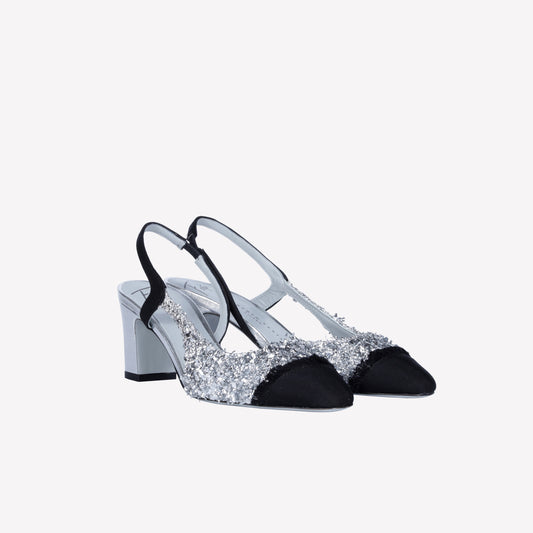 SILVER LUREX FABRIC SLINGBACK FICUS - Slingback | Roberto Festa