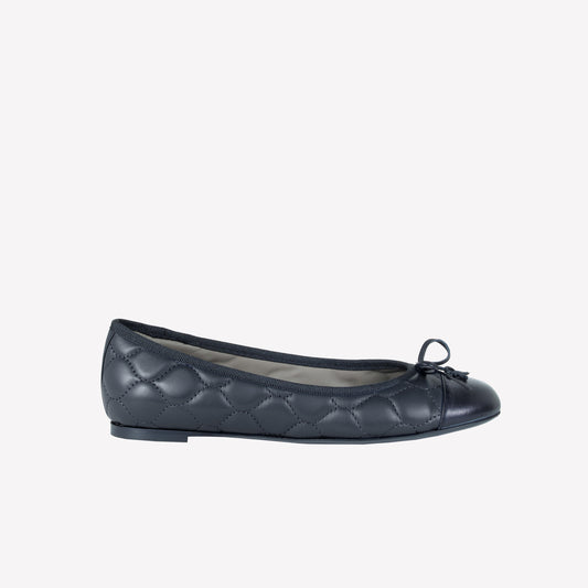 BLACK NAPPA LEATHER BALLERINA WITH QUILTED EMBROIDERY AND TACKING FLY - Women&#39;s Shoes: Elegant Footwear | Official Site