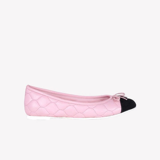 PINK LEATHER BALLERINA WITH WAVY EMBROIDERY AND BLACK TIP FLY - Rosa | Roberto Festa