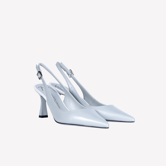 BLUE ICE AND WHITE LEATHER SLINGBACK WITH MEDIUM HEEL FRANS - Azzurro | Roberto Festa