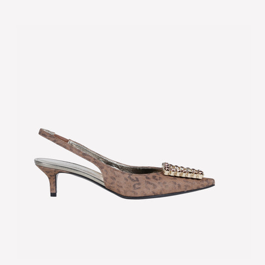 LEOPARD DENIM SLINGBACK WITH CRYSTAL BUCKLE FUTURA - Trend Alert: Denim | Roberto Festa