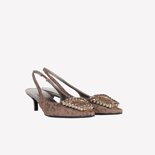 LEOPARD DENIM SLINGBACK WITH CRYSTAL BUCKLE FUTURA - Nuovi Arrivi | Roberto Festa