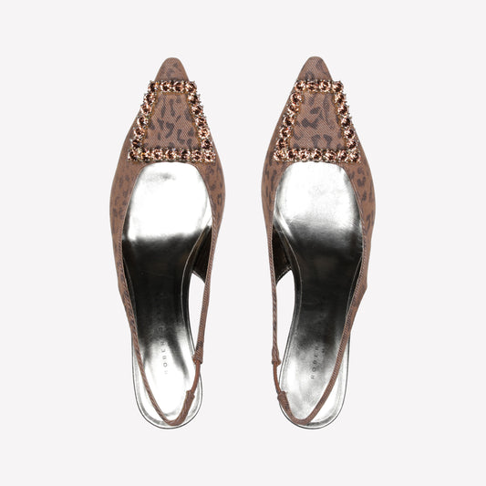 LEOPARD DENIM SLINGBACK WITH CRYSTAL BUCKLE FUTURA - Marrone | Roberto Festa