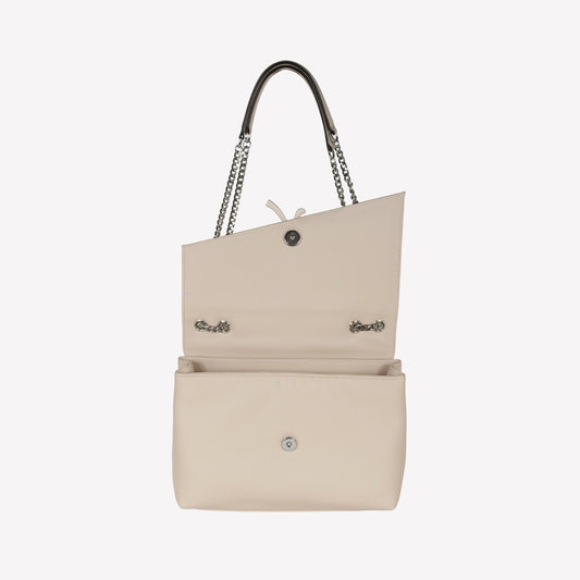 BORSA A SPALLA FLAP ASIMMETRICA IN PELLE BUTTER CON ACCESSORIO LACCATO GIORGIA - Beige | Roberto Festa