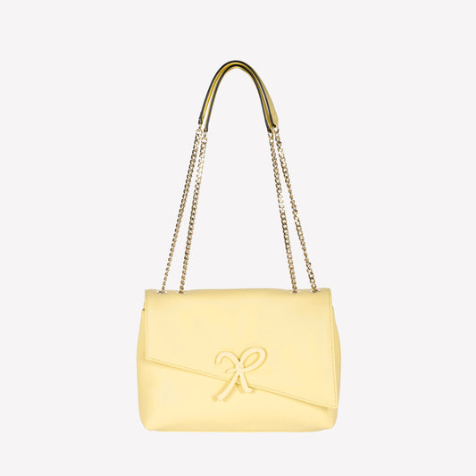 MIMOSA COLOURED LEATHER ASYMMETRICAL FLAP SHOULDER BAG WITH LACQUERED ACCESSORY GIORGIA - Giallo | Roberto Festa