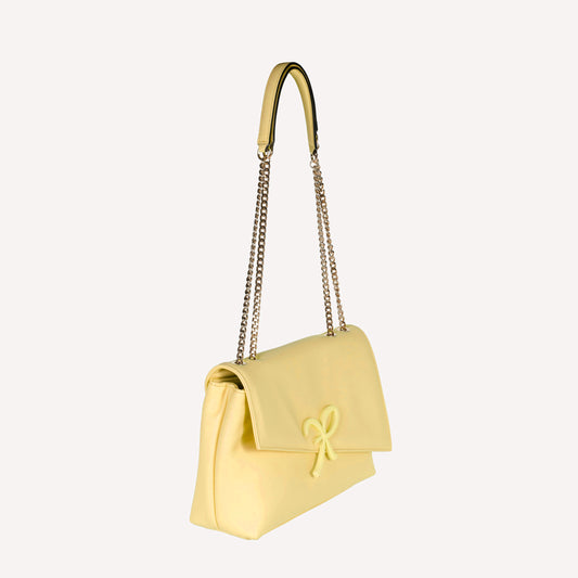 MIMOSA COLOURED LEATHER ASYMMETRICAL FLAP SHOULDER BAG WITH LACQUERED ACCESSORY GIORGIA - Giallo | Roberto Festa