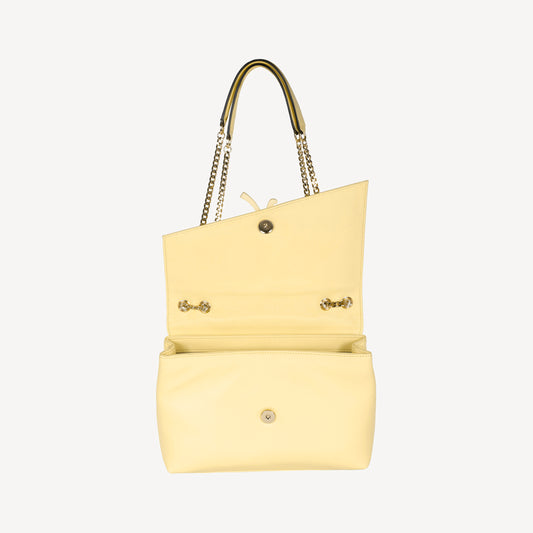 MIMOSA COLOURED LEATHER ASYMMETRICAL FLAP SHOULDER BAG WITH LACQUERED ACCESSORY GIORGIA - Giallo | Roberto Festa