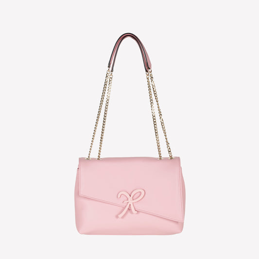 PINK LEATHER ASYMMETRICAL FLAP SHOULDER BAG WITH LACQUERED ACCESSORY GIORGIA - Rosa | Roberto Festa