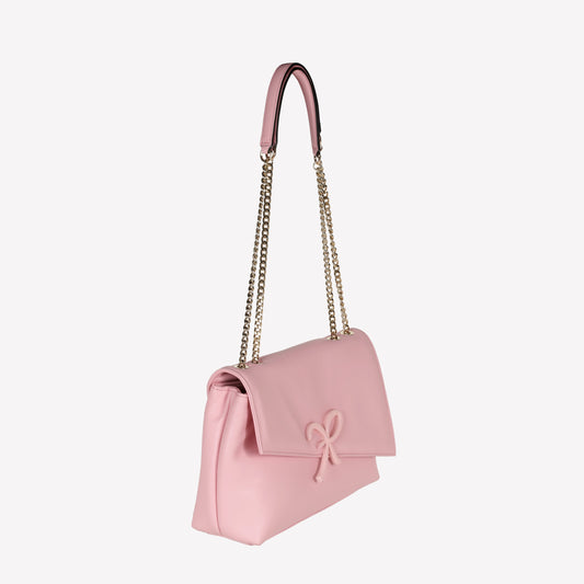 BORSA A SPALLA FLAP ASIMMETRICA IN PELLE ROSA CON ACCESSORIO LACCATO GIORGIA - Rosa | Roberto Festa