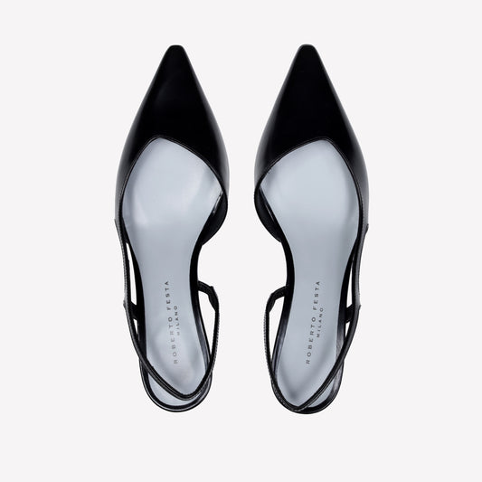 SLINGBACK IN BLACK BRUSHED LEATHER GLADY - Nero | Roberto Festa