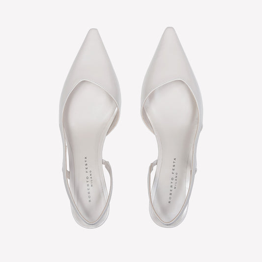 SLINGBACK IN WHITE BRUSHED LEATHER GLADY - White | Roberto Festa