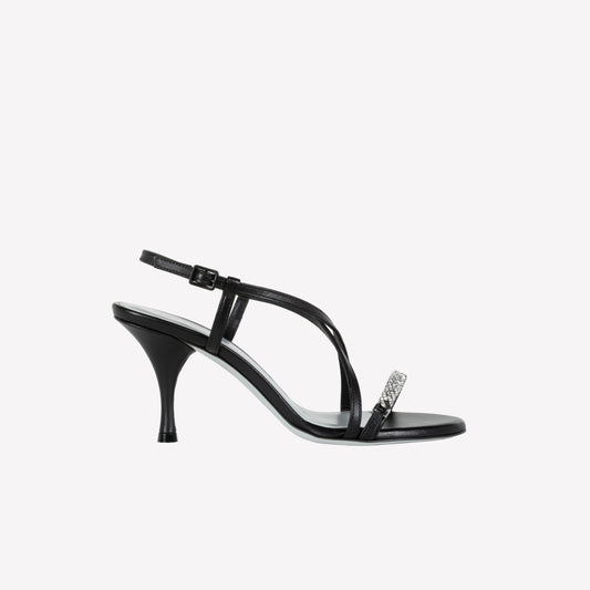 BLACK LEATHER SANDAL WITH CROSSOVER AND CRYSTAL CHAIN HYDEN LUX - NO DISCOUNT | Roberto Festa