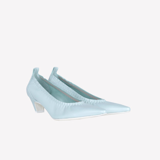 ICE BLUE LEATHER PUMPS WITH ELASTIC NECKLINE IRIS - Azzurro | Roberto Festa