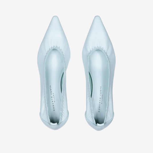 ICE BLUE LEATHER PUMPS WITH ELASTIC NECKLINE IRIS - Azzurro | Roberto Festa