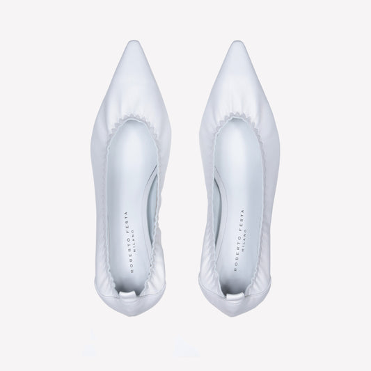 WHITE LEATHER PUMPS WITH ELASTIC NECKLINE IRIS - Bianco | Roberto Festa