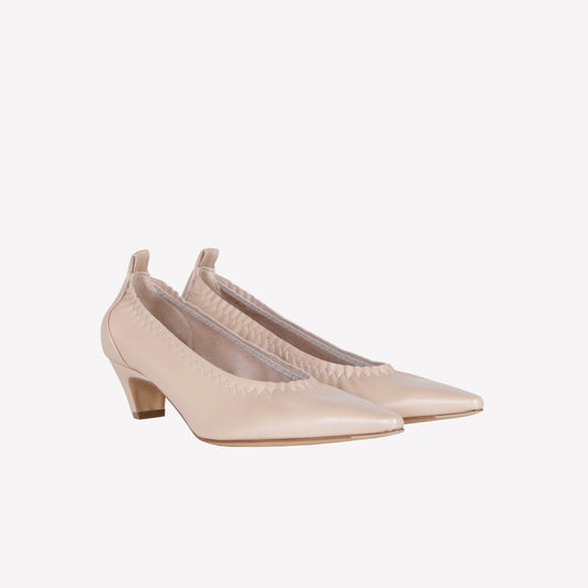 COOKIE COLOURED LEATHER PUMPS WITH ELASTIC NECKLINE IRIS - Beige | Roberto Festa