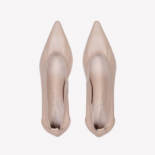 COOKIE COLOURED LEATHER PUMPS WITH ELASTIC NECKLINE IRIS - Beige | Roberto Festa