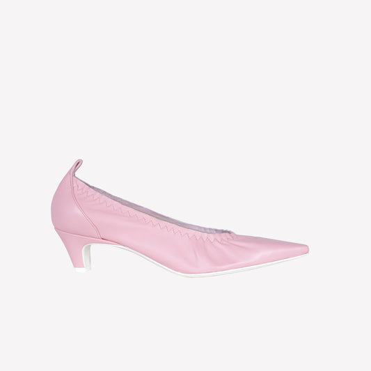 PEONY COLOURED LEATHER PUMPS WITH ELASTIC NECKLINE IRIS - Rosa | Roberto Festa