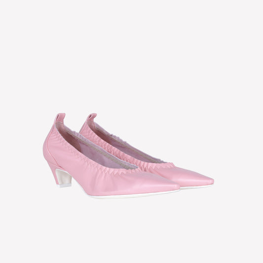 PEONY COLOURED LEATHER PUMPS WITH ELASTIC NECKLINE IRIS - Rosa | Roberto Festa