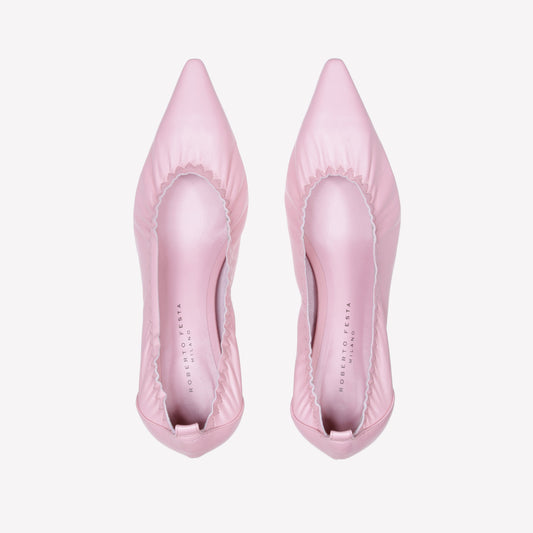 PEONY COLOURED LEATHER PUMPS WITH ELASTIC NECKLINE IRIS - Rosa | Roberto Festa