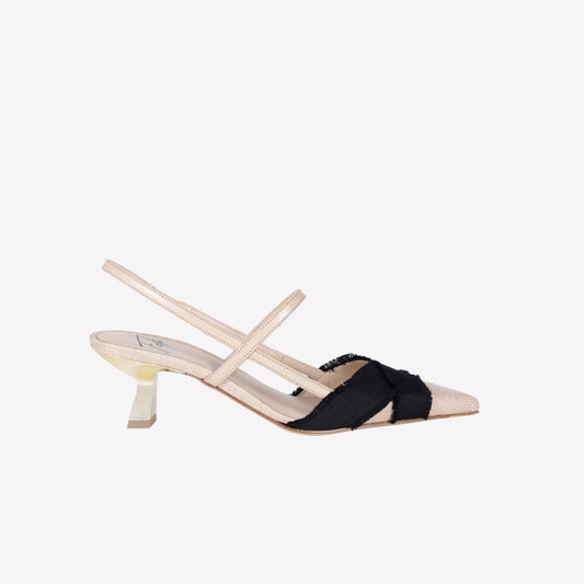 COOKIE RAFFIA SLINGBACK WITH FRAYED CROSSOVER IXIA - Beige | Roberto Festa