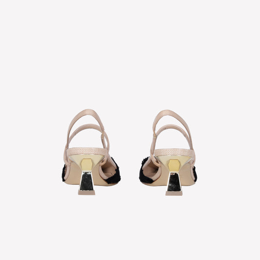 COOKIE RAFFIA SLINGBACK WITH FRAYED CROSSOVER IXIA - Beige | Roberto Festa