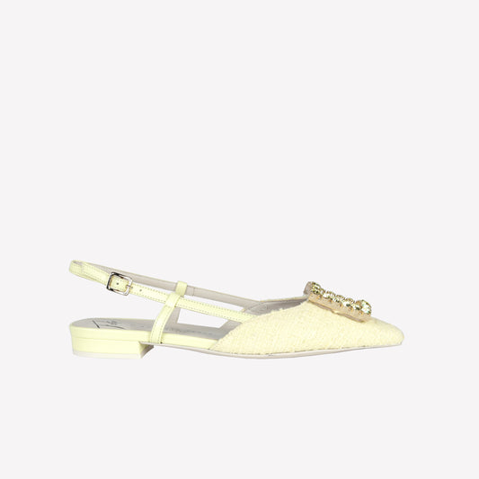 MIMOSA TWEED SLINGBACK WITH CRYSTAL BUCKLE LAVANDA - Giallo | Roberto Festa