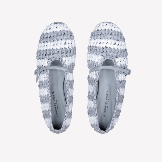 TWO-TONE BALLERINA IN WHITE AND ICE RAFFIA LEROY - bianco_grigio | Roberto Festa