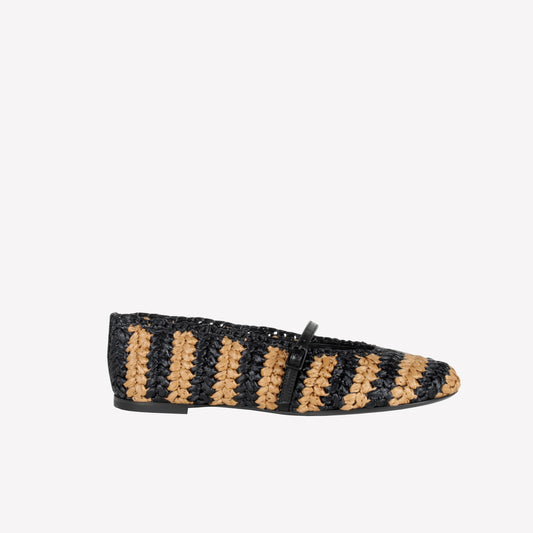 TWO-TONE BALLERINA IN BLACK AND CARAMEL RAFFIA LEROY - NO DISCOUNT | Roberto Festa