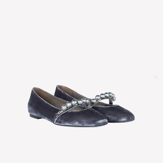 VELVET BALLERINA WITH PEARL STRAP LILISA - Ballerina | Roberto Festa