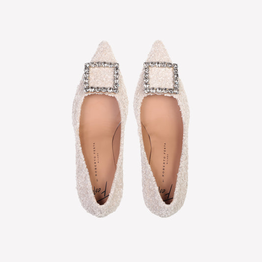 LILLY EMBELLISHED PUMP IN WHITE BOUCLÉ - Bianco | Roberto Festa