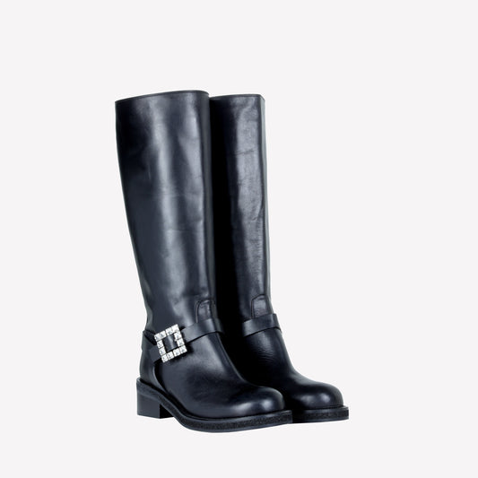 CALFSKIN BIKER WITH CRYSTALS BUCKLE LIPA - Boots and Booties | Roberto Festa