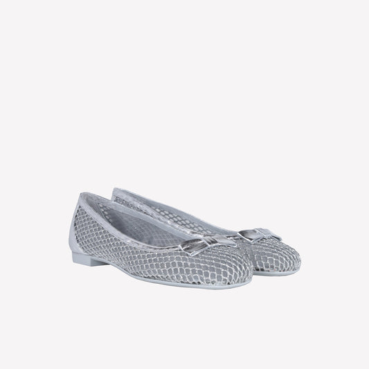 SILVER GLITTER MESH AND TULLE BALLERINA LOUP - Argento | Roberto Festa