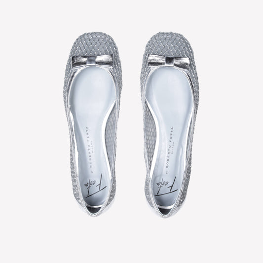 SILVER GLITTER MESH AND TULLE BALLERINA LOUP - Argento | Roberto Festa