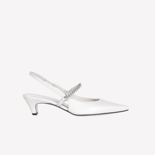 WHITE NAPPA LEATHER SLINGBACK WITH CRYSTAL CHAIN MALLORY - Bianco | Roberto Festa