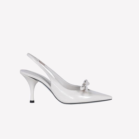 WHITE BRUSHED CALFSKIN SLINGBACK WITH BOW MARIGOLD - Spring Summer Preview | Roberto Festa