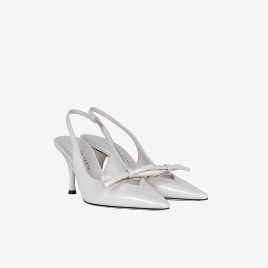 WHITE BRUSHED CALFSKIN SLINGBACK WITH BOW MARIGOLD - NO DISCOUNT | Roberto Festa