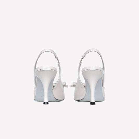 WHITE BRUSHED CALFSKIN SLINGBACK WITH BOW MARIGOLD - Grigio | Roberto Festa