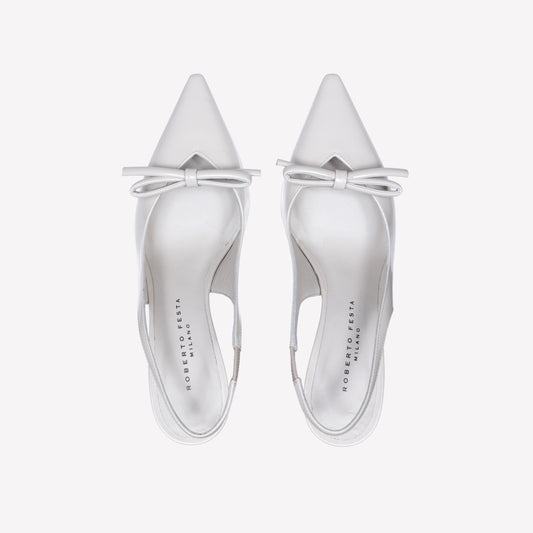 WHITE BRUSHED CALFSKIN SLINGBACK WITH BOW MARIGOLD - Grigio | Roberto Festa