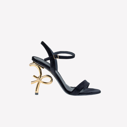 BLACK VELVET SANDAL WITH  LOGO SCULPTURE  HEEL META - Shoes | Roberto Festa