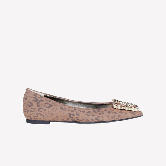 LEOPARD DENIM BALLERINA WITH CRYSTAL ACCESSORY NEDA - Marrone | Roberto Festa