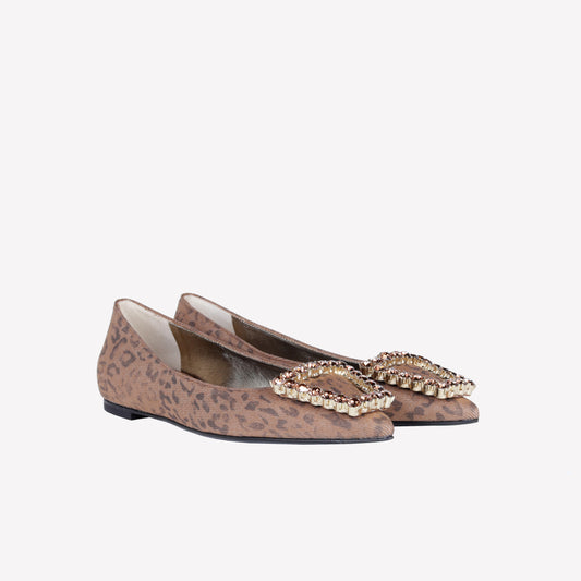 BALLERINA IN JEANS LEOPARDATO CON ACCESSORIO DI CRISTALLI NEDA - Marrone | Roberto Festa