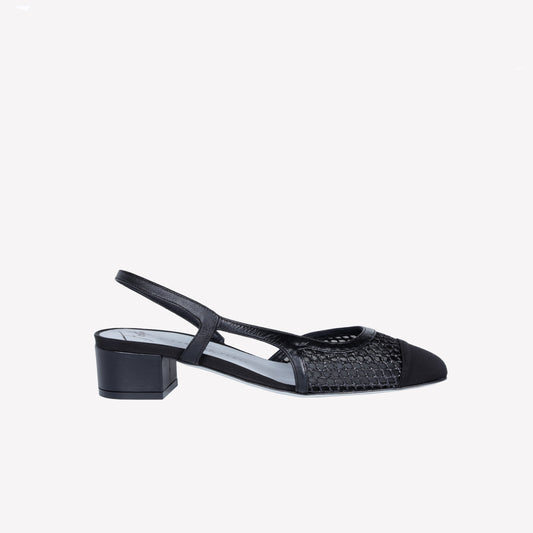 BLACK GLITTER MESH SLINGBACK WITH TULLE MESH NINFA - Nero | Roberto Festa