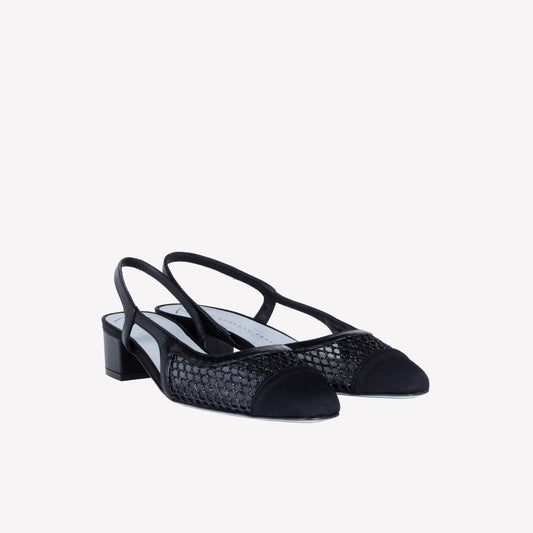 SLINGBACK IN RETE GLITTERATA NERA CON RETE TULLE NINFA - Nero | Roberto Festa