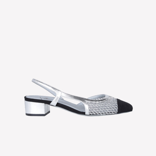 SILVER GLITTER MESH SLINGBACK WITH TULLE MESH NINFA - NO DISCOUNT | Roberto Festa