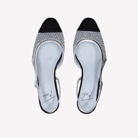 SILVER GLITTER MESH SLINGBACK WITH TULLE MESH NINFA - Grigio | Roberto Festa